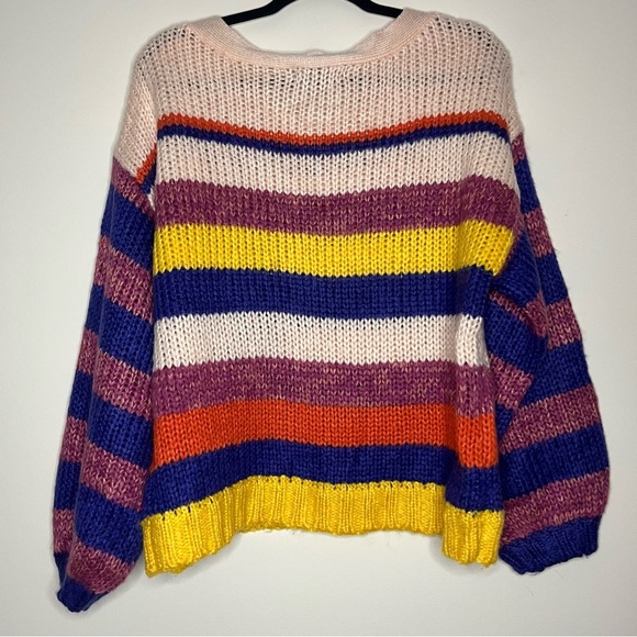 MODCLOTH Chunky Striped Maximalist Groovy Balloon Sleeve Cozy Sweater - Picture 6 of 7